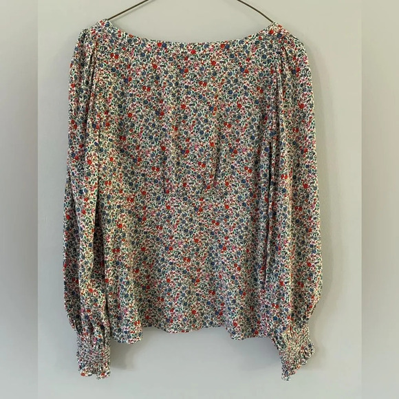 Loft Floral Funky Multi Color Blouse Long Sleeve Top Bell Bottom Sleeves Size S - Picture 2 of 4